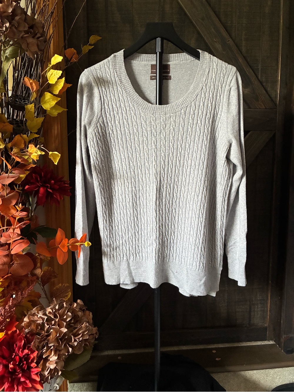 Fenn Wright Manson Light Gray Cable Scoop-Neck Sweater